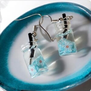 Clear Drink with Blue slices Dangle Earring
